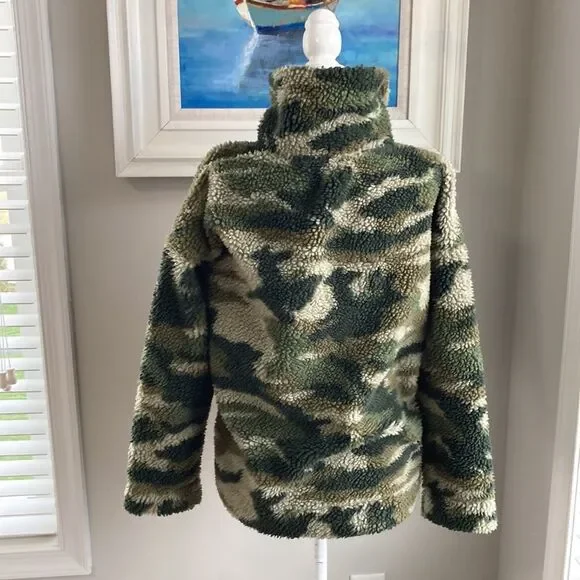 Jcrew Vintage Camo Sherpa Snap Pullover Button Fleece Jacket xs - Picture 7 of 13